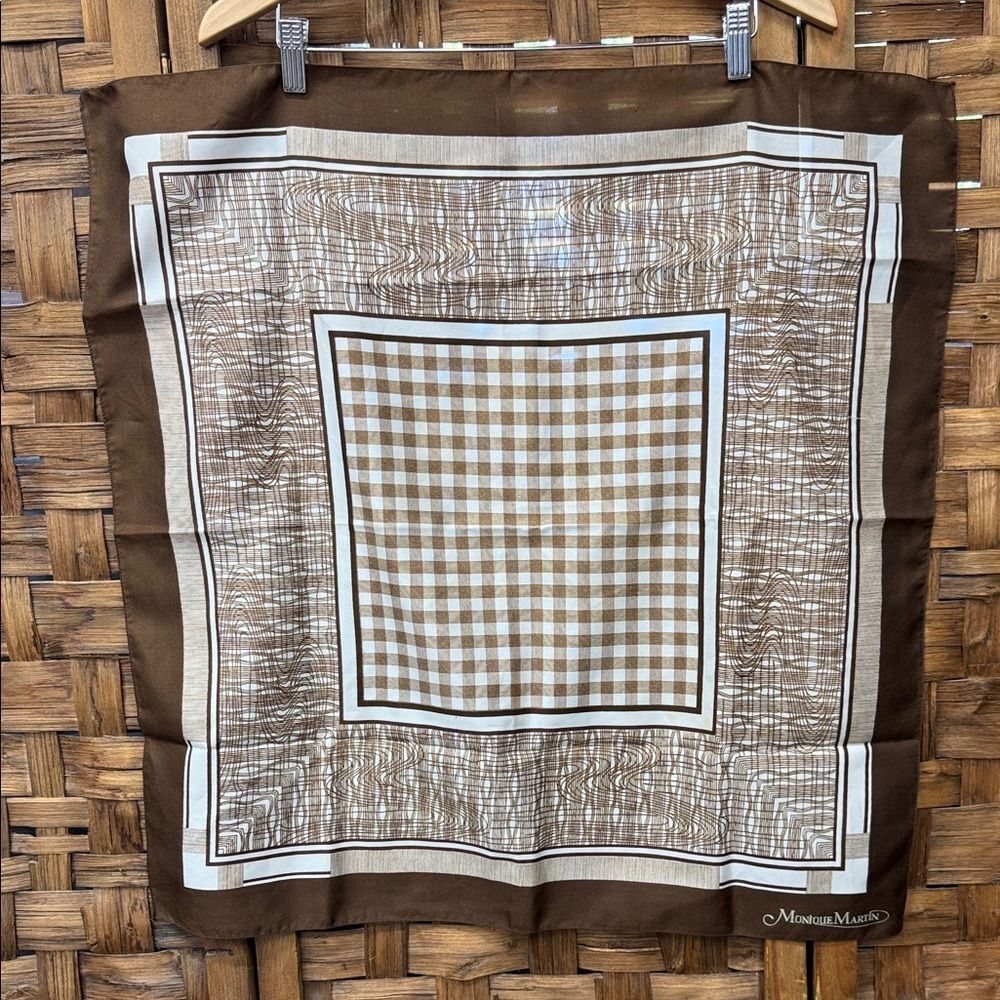 Monique Martin Brown and White Square Patterned Scarf